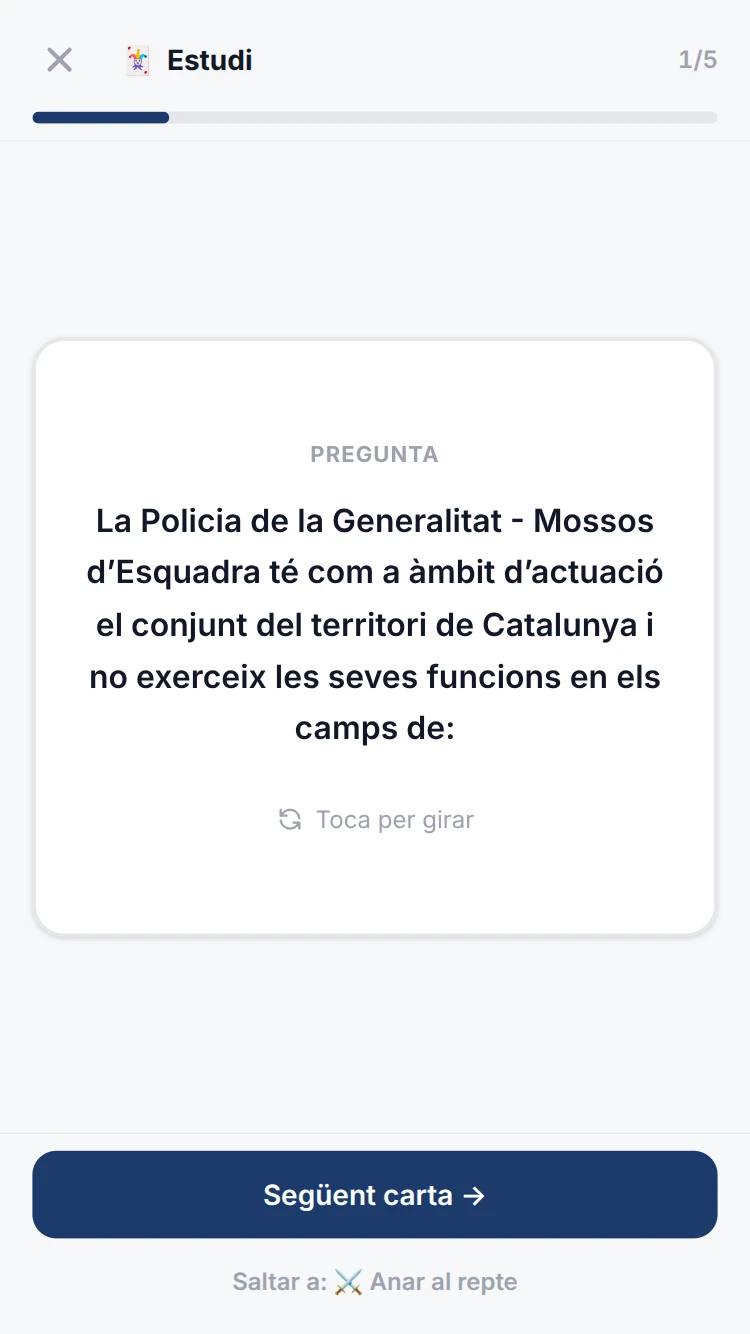 Carta de flashcard amb la pregunta i Toca per girar