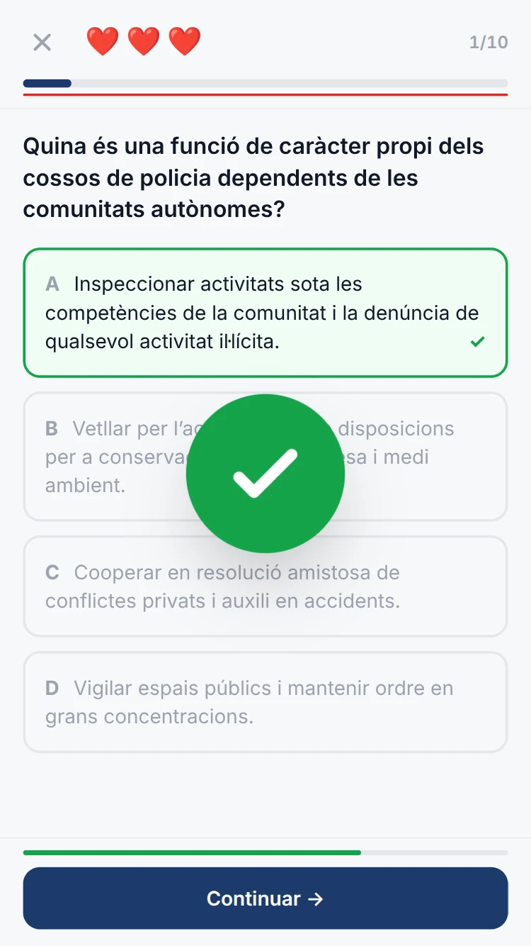 Pantalla del repte amb un tick verd gegant sobreposat indicant resposta correcta